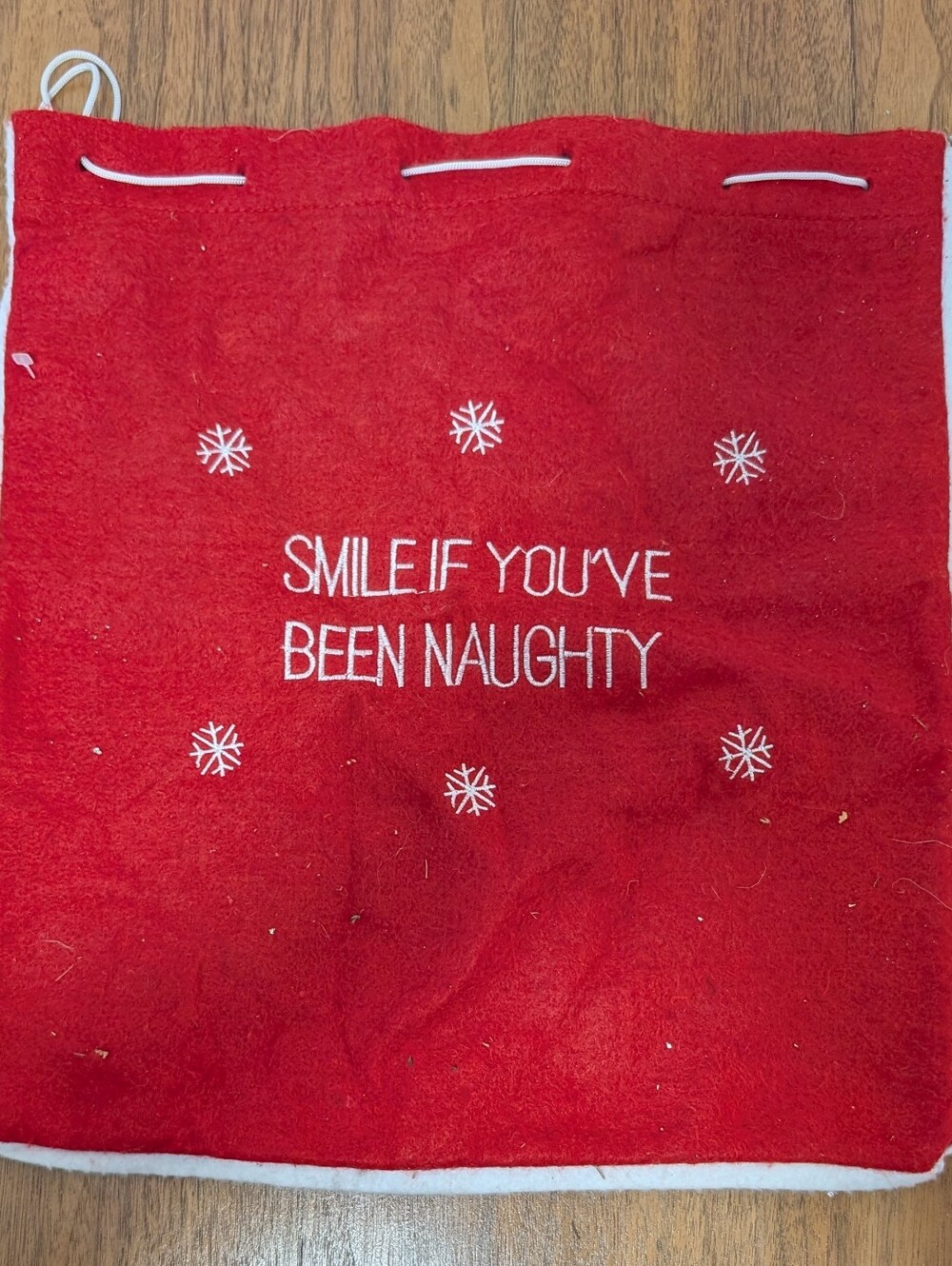 Smile If You've Been Naughty- Funny Christmas Felt Drawstring Santa Sack